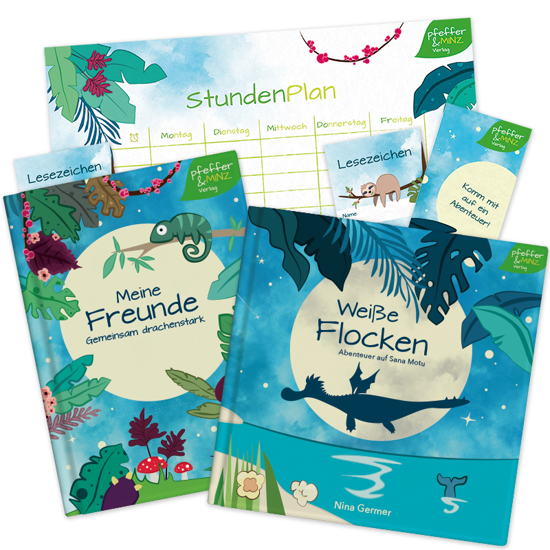 Mockup Einschulungsbundle - 2 Bücher und Stundenplan plus Lesezeichen